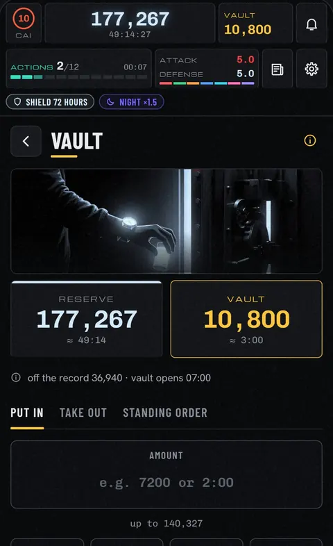 The game's Vault screen