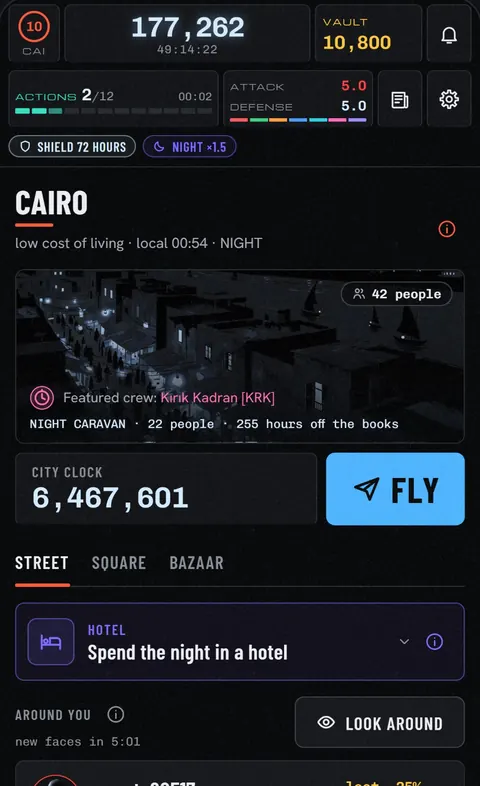 The game's City screen